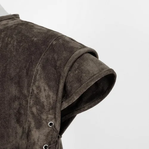 Vista 6 de Chaleco pirata para hombre, disfraz vikingo, caballero medieval, armadura de cuero, con cordones, camisa renacentista, chaleco de Halloween
