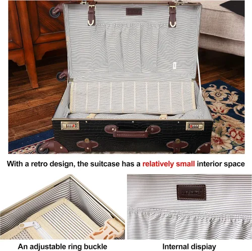 Vista 4 de urecity Juego de 2 maletas vintage, maleta retro con ruedas para hombres y mujeres, lindo juego de equipaje de viaje de diseñador con bolsa
