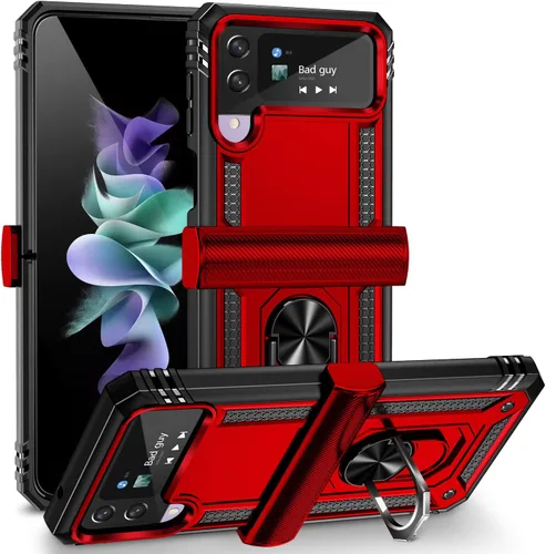 Vista 10 de ONOLA Funda compatible con Samsung Galaxy Z Flip 4/3 con protección de bisagra y anillo giratorio de 360° con soporte magnético resistente