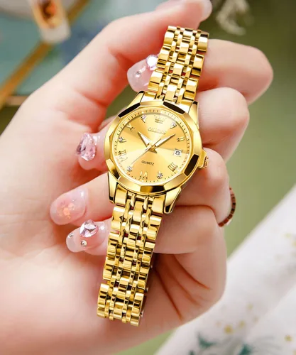 Vista 3 de OLEVS Reloj de pulsera para mujer, elegante, con diamantes, analógico, de cuarzo, de dos tonos, de acero inoxidable, impermeable, luminoso, regalo