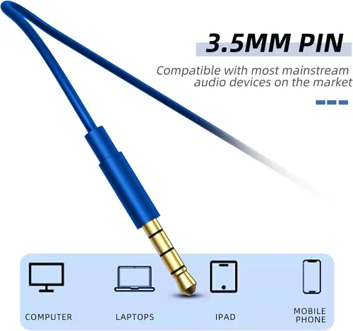 Vista 3 de MORMOQUE EP-06 Auriculares con cable intrauditivos, auriculares con micrófono incorporado y aislamiento de ruido, conector de 3.5mm, cable de 4.9