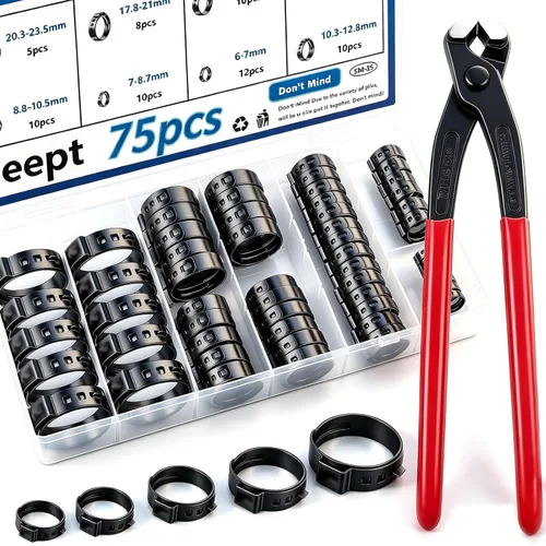 Vista 12 de Kit surtido de 170 piezas de abrazaderas de manguera de una oreja de acero inoxidable 304 de 13 tamaños, abrazaderas de manguera de crimpar de 5.3