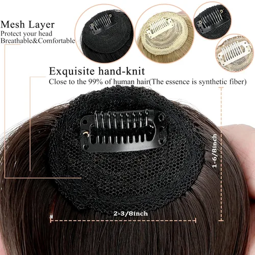 Vista 4 de Flequillo con clip, extensiones de cabello natural frontal ordenado, flequillo largo de una pieza, accesorio para el cabello para mujer