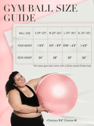 Vista 6 de PhysKcal Pelota de yoga para ejercicio, set de pilates, pelota de fitness de 4 tamaños para entrenamiento, parto, embarazo, terapia física - Bomba