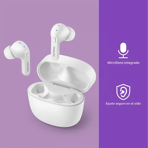 Vista 2 de PHILIPS T2206 Auriculares inalámbricos con resistencia al agua IPX4 y estuche de carga súper pequeño Blanco ártico