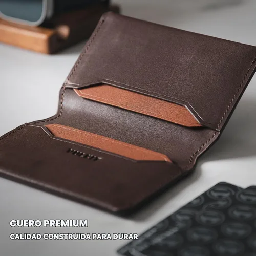 Vista 6 de VULKIT Cartera delgada minimalista con bloqueo RFID de cuero genuino, tarjetero con bolsillo frontal, cierre magnético, Espresso, Minimalista
