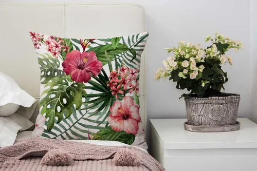 Vista 3 de Nphuriy Funda de almohada de 16 x 16 pulgadas, diseño floral tropical de acuarela, funda de almohada cuadrada decorativa suave, decoración del hogar