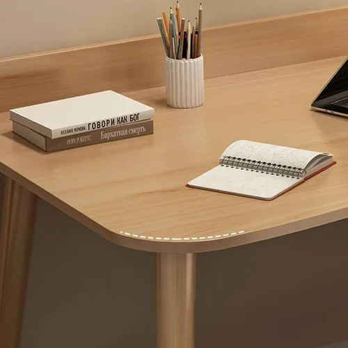 Vista 4 de Escritorio de estudio de oficina contemporáneo, escritorio contemporáneo para computadora, escritorio de trabajo con patas de madera, blanco, sin