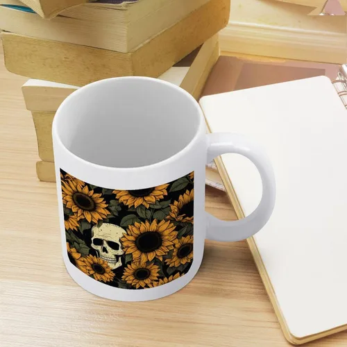 Vista 8 de Tazas de Halloween con diseño de calavera de girasol para café de cerámica, diseño de esqueleto, vintage, regalo para el día de la madre, regalo