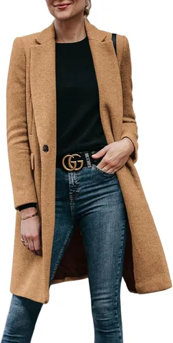 Vista 4 de Yousify Women's 2023 Winter Pea Coats Casual Lapel Notched Mid Length Single-Breasted Wool Blend Trench Coat Jackets