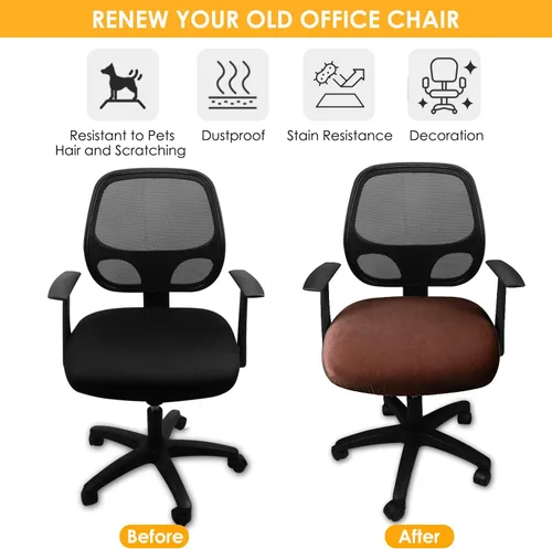 Vista 6 de Yikko Fundas de asiento de terciopelo para silla de 14.96-18.89 pulgadas, para silla de oficina y computadora, con correas, fundas lavables Marrón