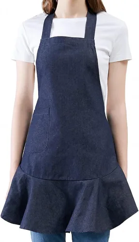 Vista 5 de Delantal de chef retro de mezclilla para mujer, Negro