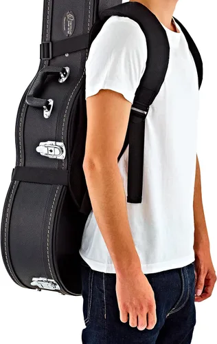 Vista 8 de Ortega Deluxe - Correa para mochila con cojín trasero para funda rígida, lleva tu funda rígida como una bolsa de concierto, color negro (OBPS-DLX)