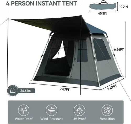 Vista 4 de Tienda de campaña desplegable instantánea con parasol extraíble, tienda de campaña con protección UV y ventilación, impermeable, resistente al