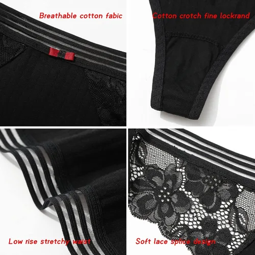 Vista 4 de LEVAO Tangas de algodón para mujer, tangas invisibles, espalda en T para mujer, tallas S-XL