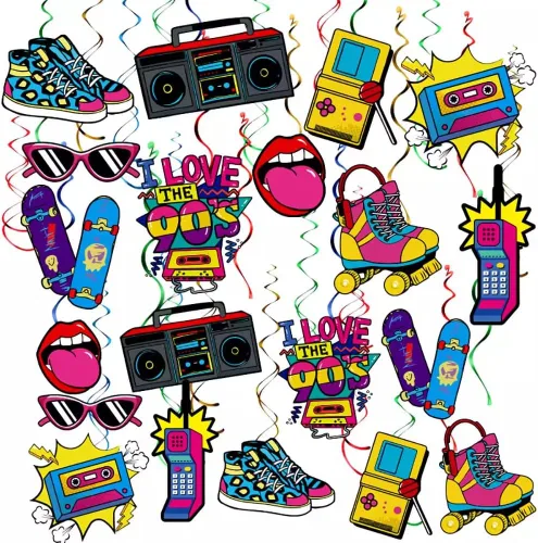 Vista 5 de 20 espirales colgantes para fiestas de cumpleaños de los años 80 y 90, decoraciones coloridas para fiestas (años 80)