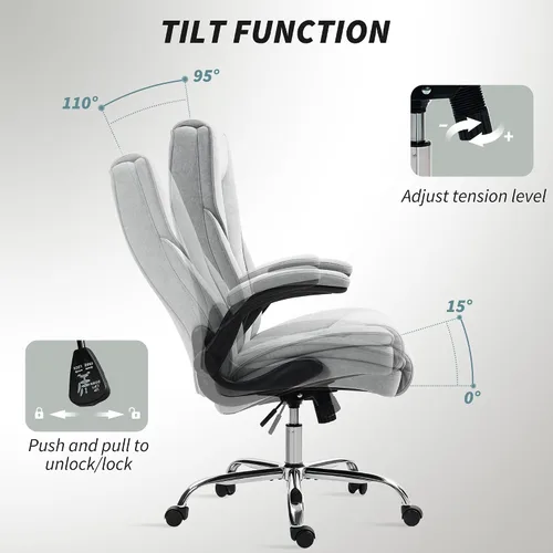 Vista 6 de HOMCOM Silla de oficina con respaldo alto, silla de escritorio ejecutiva con ruedas giratorias, reposabrazos abatible, altura ajustable, silla