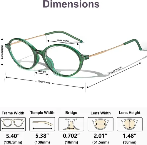 Vista 6 de VISOONE Oval Blue Light Blocking Glasses Women Small 100% UV400 Protection