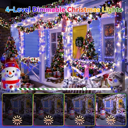 Vista 6 de Cadena de luces de Navidad para exteriores, 125 pies con 350 luces LED, 8 modos y función de temporizador con memoria, luces de hadas parpadeantes