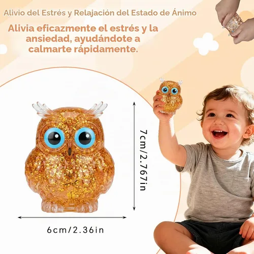 Vista 4 de Juguete de peluche con purpurina de búho, elástico sensorial, diseño lindo Búho naranja