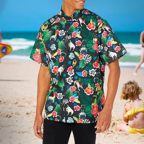 Vista 3 de Funny Guy Mugs Mens Hawaiian Print Button Down Short Sleeve Shirt