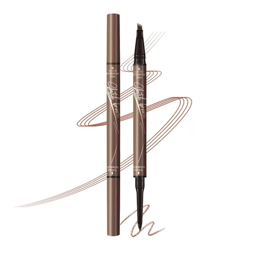 Vista 10 de Music Flower Pluma de cejas de microrelleno de doble extremo, lápiz líquido para cejas con 4 aplicadores de punta de cepillo micro y lápiz definidor