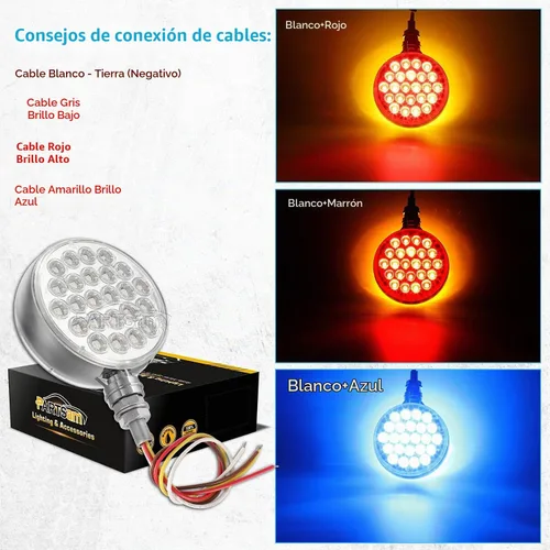 Vista 4 de Partsam 2 luces LED redondas de doble cara y luces auxiliares azules, luces LED de pedestal, montaje en poste 48 LED para camión, remolque, espejo
