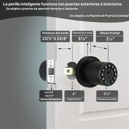 Vista 6 de iulock IU-20 Cerradura de puerta con código, pomo de puerta electrónico con teclado y llave, cerradura automática, resistente al agua, función