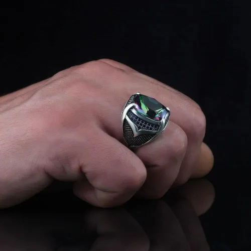 Vista 3 de Anillo de plata de ley 925 con piedra de Alexandrite para hombre, joyería de moda, regalo vintage, ónix Aqeq, anillos para hombre, todos los tamaños