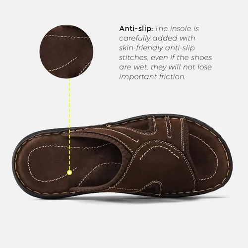 Vista 5 de Jousen Sandalias de cuero para hombre, sandalias de pescador retro para exteriores con soporte de arco para hombre