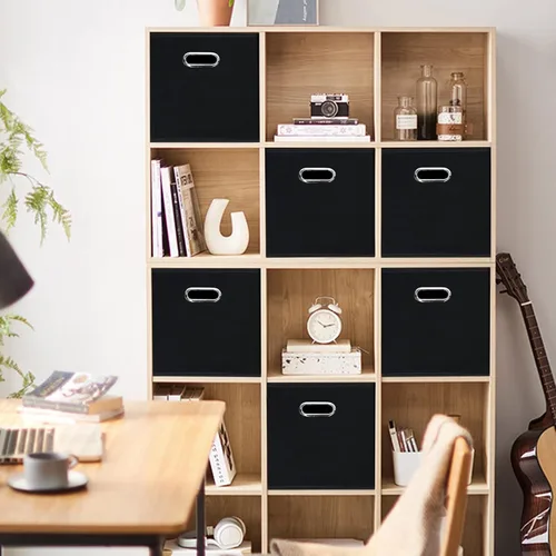 Vista 4 de Contenedores de almacenamiento plegables de 11 pulgadas, cubos de tela negra con asa para armario o caja plegable, juego de 2 unidades de 11 x 11 x