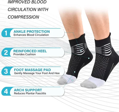 Vista 4 de Calcetines de compresión para el tobillo para mujer, con absorción Coolmax, deportivos y acolchados, alivio de la fascitis plantar, paquete de 2, 3