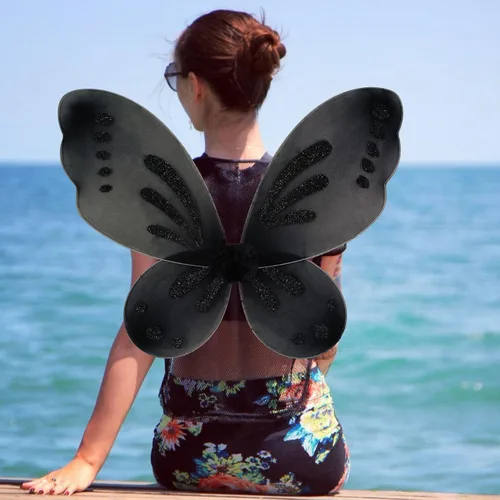 Vista 7 de Alas de hadas para niñas, alas de mariposa de hadas para fiesta de cumpleaños, alas de ángel brillantes, disfraz de Halloween C-3