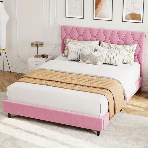 Vista 11 de GarveeHome Marco de Cama de Plataforma Tamaño Twin con Cabecera Tapizada y Soporte de Listones de Madera, Base de Colchón Tapizada/No Necesita Beige