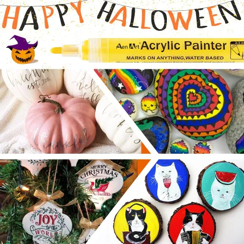 Vista 2 de Aen Art Bolígrafos de pintura para pintura de rocas, marcadores de pintura acrílica para pintura de calabaza, fabricación de tarjetas, piedra