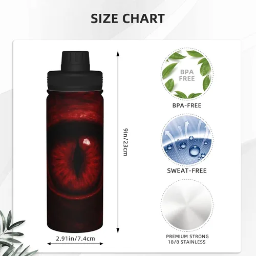 Vista 4 de Scarlet Eye Printed Insulated Water Bottle, 18oz Stainless Steel Funny Travel Mug, Leakproof Hot & Cold for Sports, Gym, Hiking