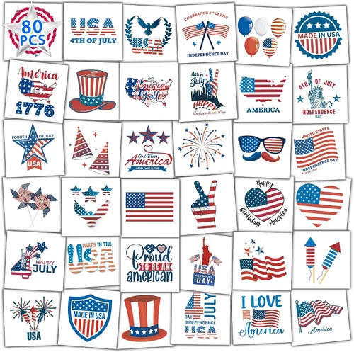 Vista 9 de HSHFAMIIY Trajes para mujer del 4 de julio, tatuajes temporales del 4 de julio, 120 tatuajes patrióticos de bandera de Estados Unidos, bandera