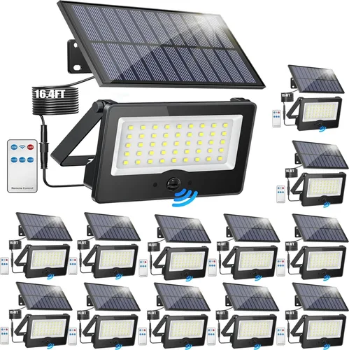 Vista 12 de Paquete de 8 luces LED solares de pared para exteriores, luces de seguridad con sensor de movimiento de 20 W con 3 modos de iluminación, luz