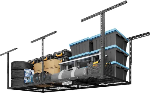 Vista 14 de FLEXIMOUNTS Estante de almacenamiento de techo de garaje de 3x8, sistema de organización de garaje ajustable, metal resistente, capacidad