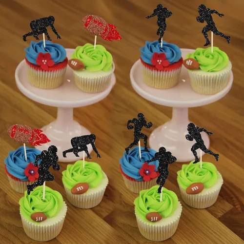 Vista 6 de 24 piezas de pelota de rugby para magdalenas, jugadores de fútbol, selecciones deportivas para cupcakes, temática de deportes de rugby, baby shower