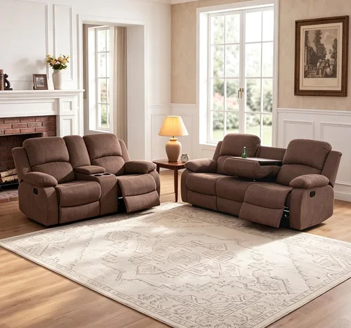 Vista 15 de Juego de sofá reclinable de 2 piezas, sofá reclinable de tela y sofá biplaza para sala de estar, sofá reclinable azul para sala de estar, oficina