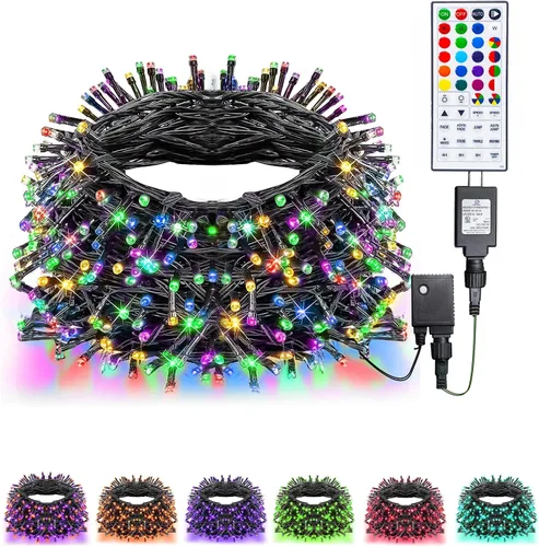 Vista 19 de Dazzle Bright - Guirnalda de luces de Navidad para exteriores, 1000 luces LED de 328 pies, enchufe de luz de hada con control remoto, 8 modos