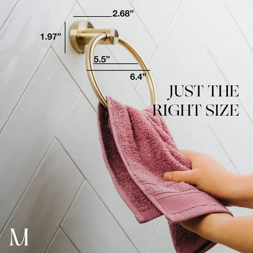 Vista 3 de Marmolux Acc - Toallero con forma de anilla cepillado dorado - Moderno soporte para toallas de mano - Barra de toallas de baño de acero inoxidable