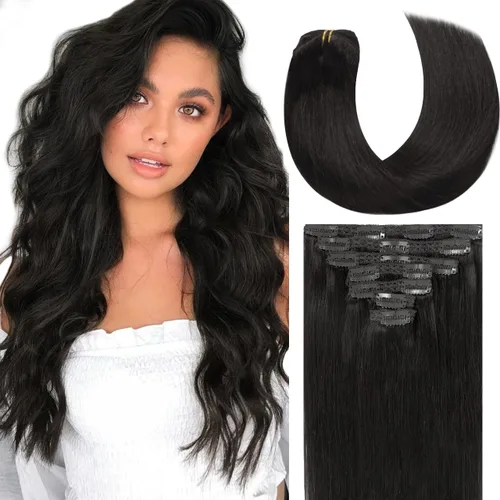 Vista 22 de Lacer Extensiones de cabello humano Remy sin costuras, color negro #1, ultra fino, doble trama de poliuretano, invisible, 7 unidades, 4.33 oz