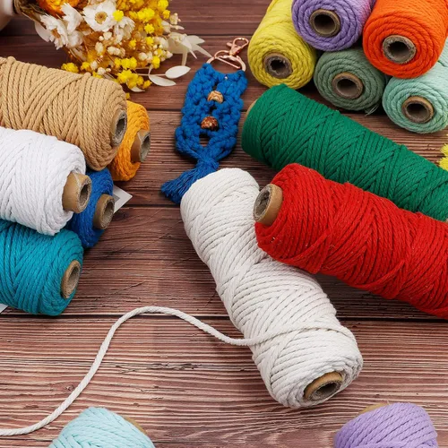 Vista 5 de JeogYong Cuerda de macramé de 0.118 in, hilo de algodón de 164 yardas, para manualidades de tejer, tejer, juego de 3 cuerdas de macramé