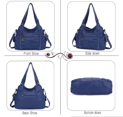 Vista 62 de Angel Barcelo - Bolsa de hombro amplia para mujer, diseño Hobo, cuero lavado