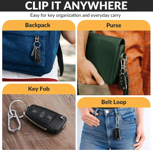 Vista 4 de Rainspire Llavero llavero con clip, organizador de llaves para hombres y mujeres, paquete de 3, color plateado, plateado