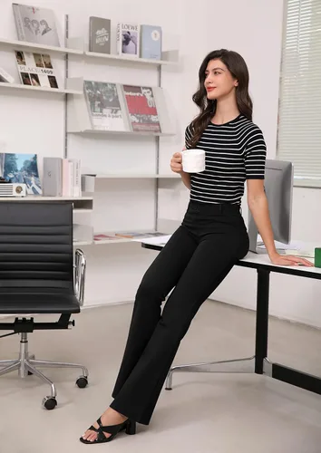 Vista 5 de ODODOS Pantalones de vestir clásicos de pierna recta para mujer, bolsillos sintéticos, pantalones de trabajo casuales, entrepierna de 293133 pulgadas