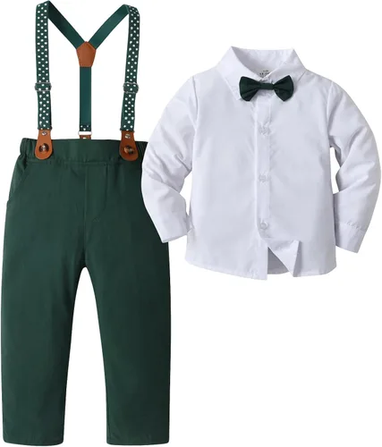 Vista 25 de Conjunto de pantalones para bebé, camisa de manga larga + pantalones + corbatín + tirantes, trajes de caballero para niños pequeños