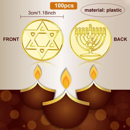 Vista 2 de WEBEEDY 100 monedas de plástico de oro Hanukkah moneda de juego de plástico pirata búsqueda del tesoro moneda para pirata aventura temática fiesta